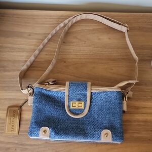 Gold Coast NWT Fabric Burlap Blue Purse CROSSBODY